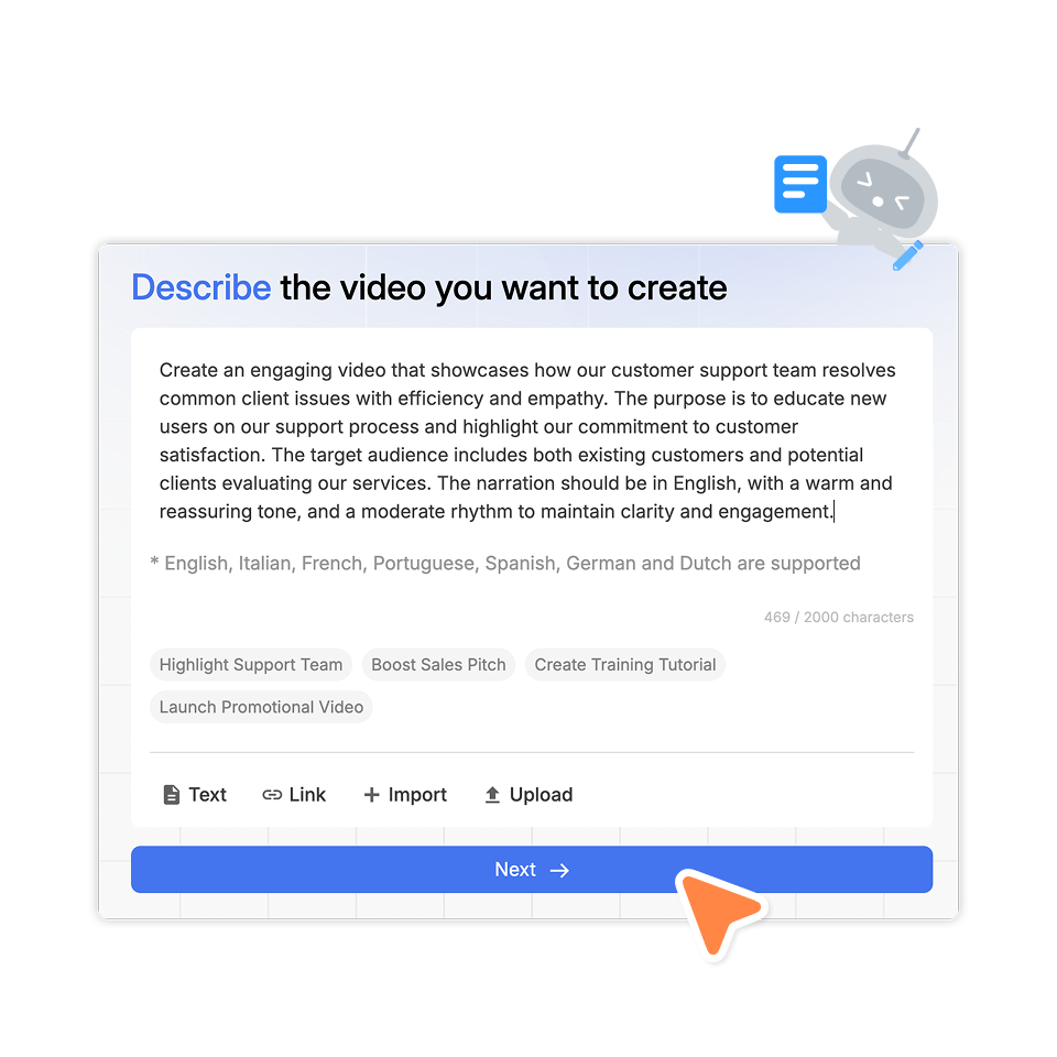 Banking Video Creator interface where users enter a prompt to launch a financial video project.